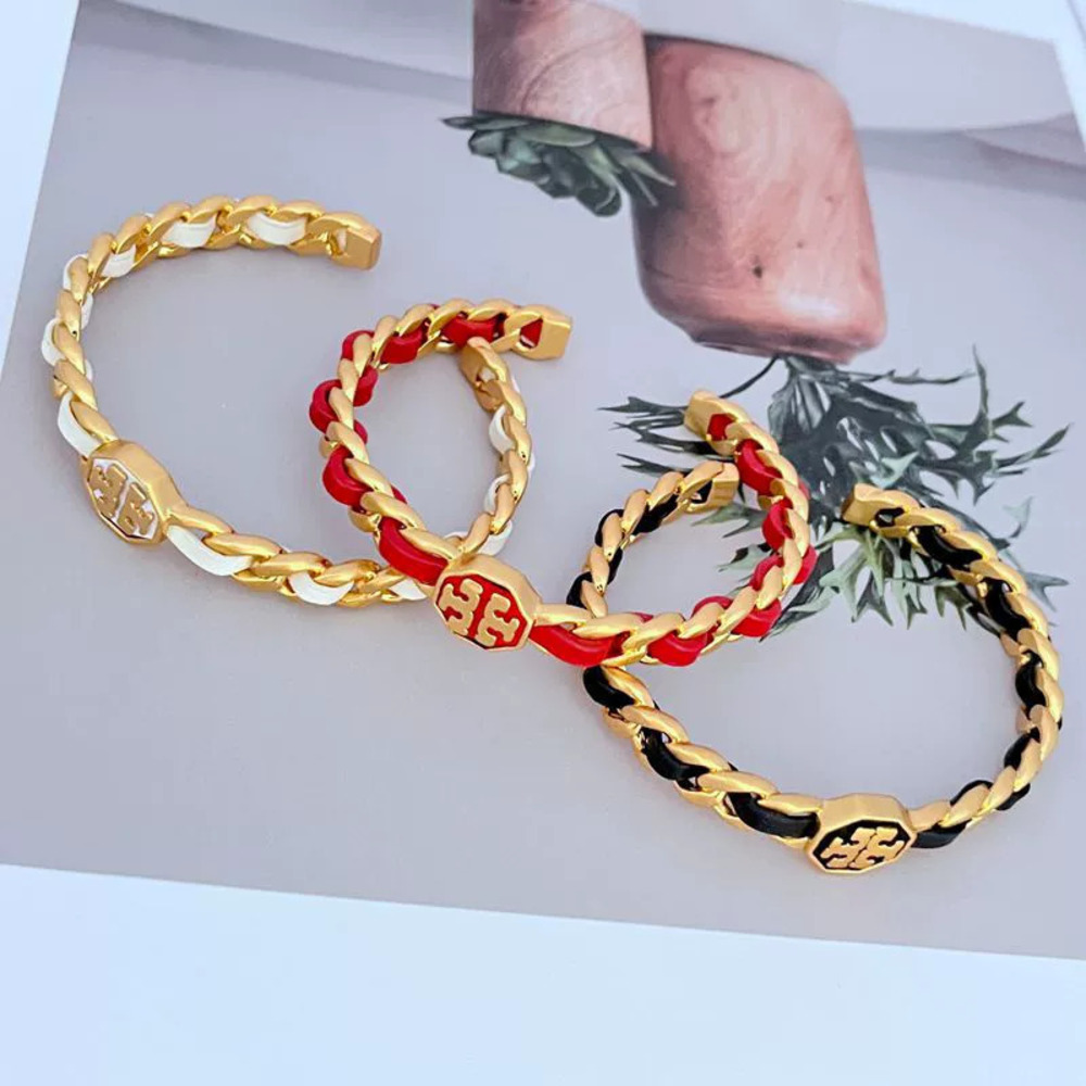 Tory Burch Colorful Leather Braided Chain Logo Bracelet